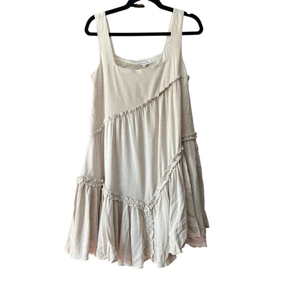 NWT Jacquie the Label Women Asymmetrical Stitching Linen Mini Dress Cream Size S - Picture 1 of 9